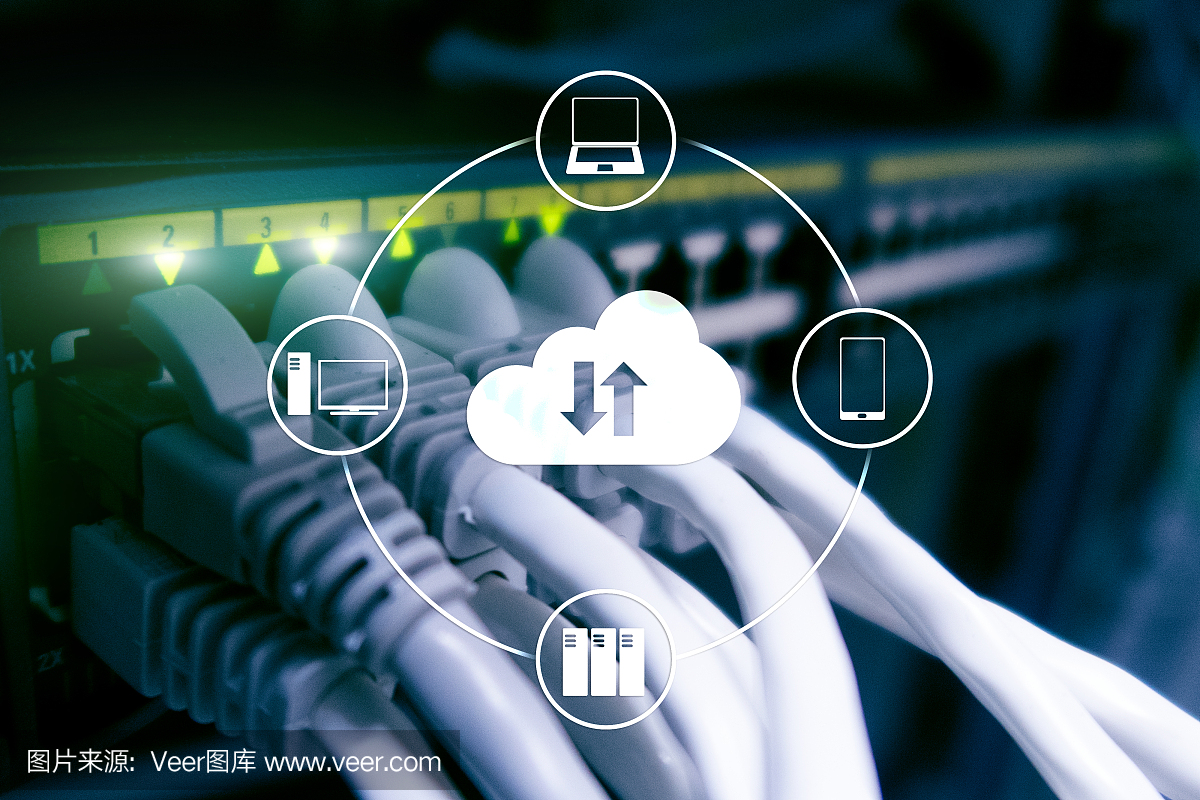 云服务器与计算、数据存储与处理。互联网和技术的概念。